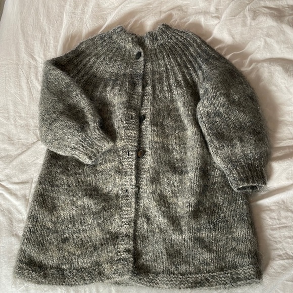 Grey mohair long buttoned cardigan - Picture 1 of 4